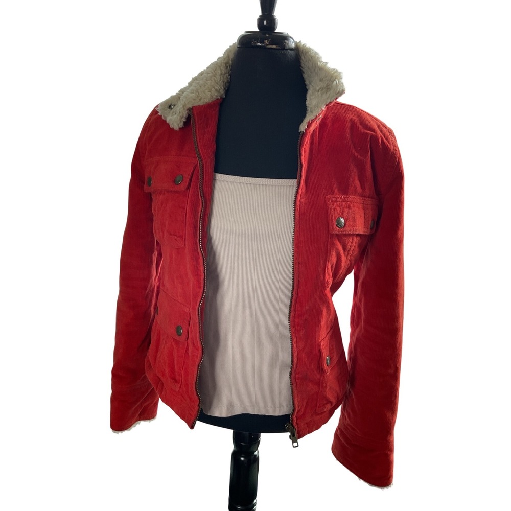 Lucky Brand Vibrant Red Utility Jacket with Shearling Collar